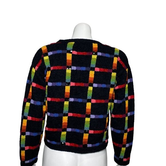 Vintage Janes Closet Rainbow Plaid Cardigan Sweater Womens Size S Button Up - Picture 4 of 8